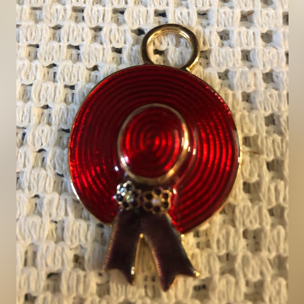 Vintage TAT Signed Red Hat Enamel Pendant